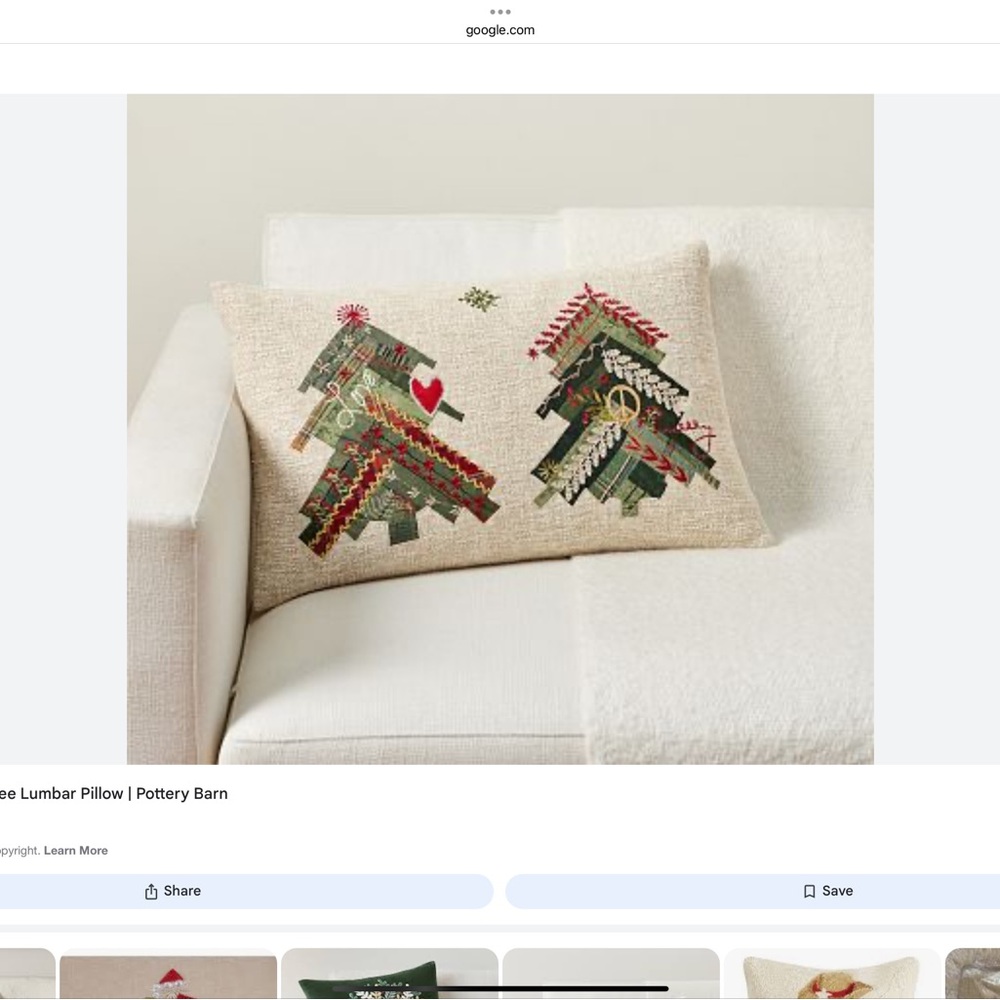Pottery Barn Cream and Green Holiday Pillow with Christmas Trees